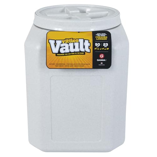 Vittles Vault Traditional Pet Food Storage Container For Dog Kibbles/Bird Seed/Oatmeal/Rice/Flour/Cereal, BPA Free Plastic, Sealed Airtight For Cat Food, Up To 50 lb, Made in USA, With Scoop, Gray - size: 50 Pounds