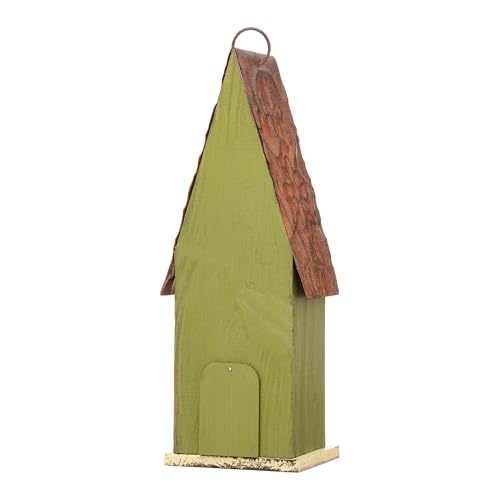 Glitzhome 13.25" H Hanging Birdhouse Retro Green Distressed Solid Wood Bird House for Outdoor - color: RetroGreen