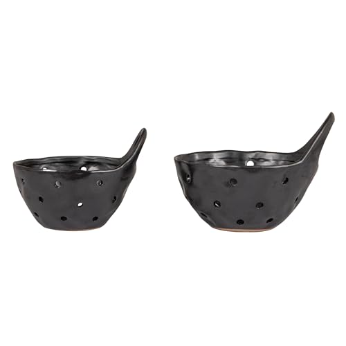 Creative Co-Op Set of 2 Black Reactive Glaze Stoneware Colanders - color: Black, size: Large/Small