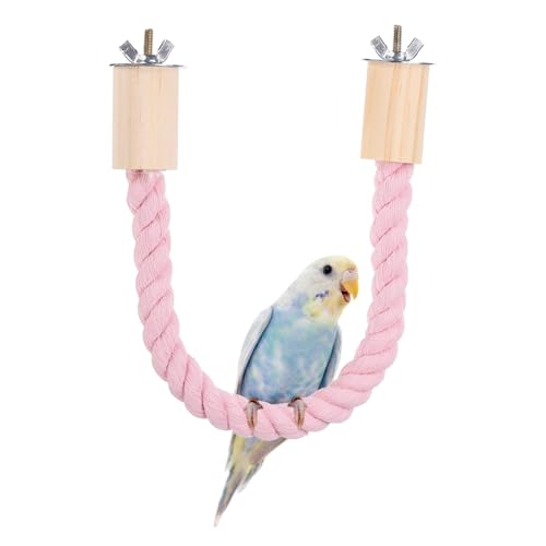 Bird Rope Perch Swing, Stand Rope Perch Standing Pole Accessory Climbing Swing Paw Grinding 22 Inch, (Pink) Intended for Parrot/Parakeet/Budgies/Cockatiels/Lovebirds - color: Pink, size: 22 Inch