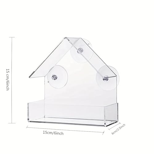 Clear Window Bird Feeders with Strong Suction Cups and Drain Holes Sturdy and Durable 360° View Acrylic Birdfeeders for Viewing Wild Birds Outside, Outdoor Small Bird House, Garden Decor