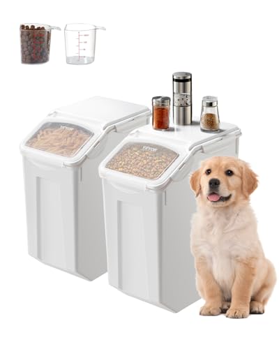 VEVOR Rice Storage Container, 4.5Gallon/20L x2 Capacity Large Dog Food Dispenser Bin, Kitchen Ingredient Grain Cereal Flour Bin, Pet food Containers with Wheels, 2 Measuring Cups, Airtight Lid, 2 Pack - size: 4.5 Gallon*2