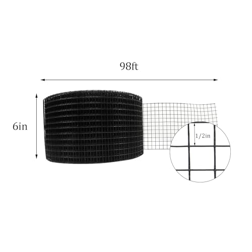 1/2 in Hardware Cloth, 6 in x 98 ft Chicken Wire Fence, Chicken Wire Mesh Roll for Rabbit Cages, Chicken Coop Fences and Poultry Enclosures(19 Gauge, Black) - color: Black, size: 1/2in 6in x 98ft