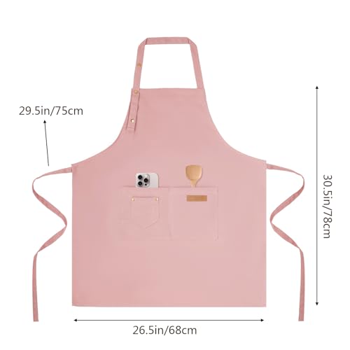 Tosewever Art Aprons for Women Painting Pottery Baking, Mens Buckle Straps Kitchen Apron with Pockets for Chef Cooking - color: Pink