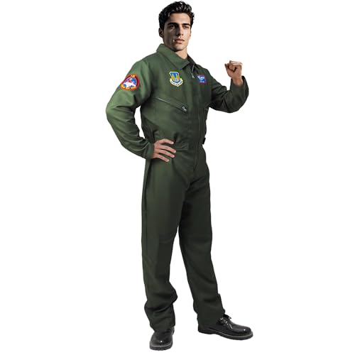 Fighter Pilot Flight Suit Costume - Air Force Jumpsuit Army Military Cosplay for Adults - size: X-Large