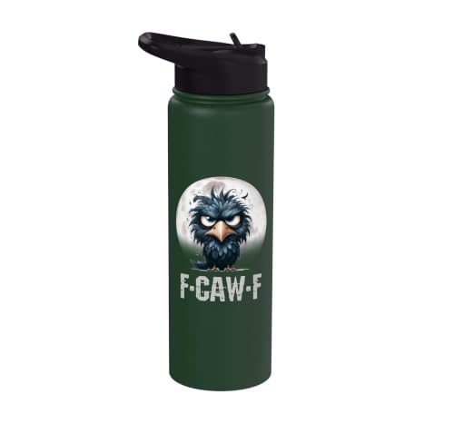 F-Caw-F Black Crow Black Bird Funny Crow F-Caw-F Stainless Steel Insulated Water Bottle - color: Dark Green