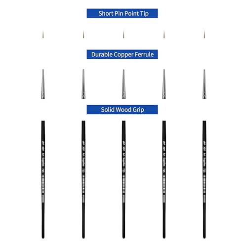 XDT#725 Micro Detail Artist Pin Point Painting Brush Set of 5 Piece #00000 Brushes Set, Acrylic Watercolor Oil, Fine Detailing Painting, Art, Scale Models, Easy Grip Handles. - size: 5Pcs #00000