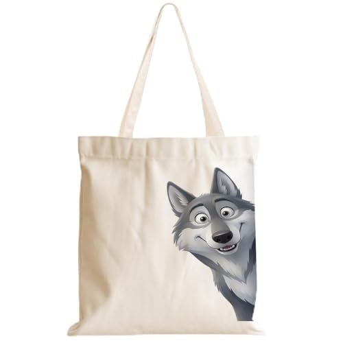 Cartoon Canvas Tote Bag, Gifts for Women Men Birthday Christmas Reusable Tote Shoulder Bag for Grocery Shopping 01 - color: Wolf 479