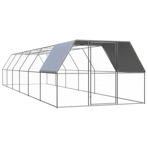 Large Outdoor Chicken Coop Galvanized Steel Poultry Cage, 118.1 x 118.1 x 78.7 Inch Rectangular Walk-in Pen for Chickens, Ducks and Large Birds, Backyard Metal Hen House - color: Silver-G