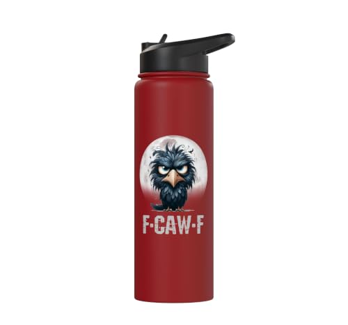 F-Caw-F Black Crow Black Bird Funny Crow F-Caw-F Stainless Steel Insulated Water Bottle - color: Red