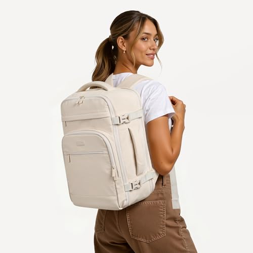 30L Travel Backpack for Women & Men: Flight Approved Carry On Backpack, TSA Personal Item Bag with Water Bottle Pocket, Weekender Essentials Backpacks fits 15.6" Laptop - Beige - color: Beige, size: Large