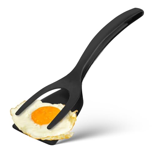 Kitchen Cooking Spatula, Egg Flipper Spatula Tongs 2 in 1 Frying Pan Egg Silicone Fried Egg Grip Flip Tongs Double Sided Turner Multi Purpose Non Stick Kitchen Shovel for Bread Fish Pancake Toast