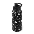 Goth Water Bottle with Straws Insulated Bottle Halloween Gothic Bats Travel Thermal Double Walled Vacuum Cup Leak Proof Stainless Steel Tumbler Witchy Decor Gifts-32 oz - color: Black