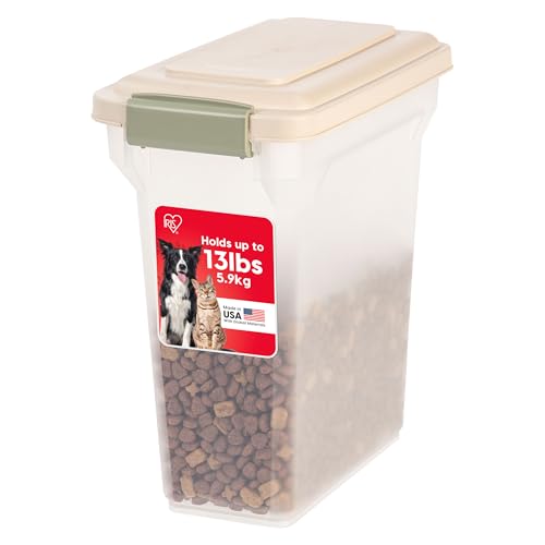IRIS USA Dog Food Storage Container, Up to 13 lbs, Almond, Made in USA | BPA-Free, Airtight Seal, Best for Cat Food, Bird Seed, Chicken Feed, Pet Toys, Treats, Pellets - color: Almond