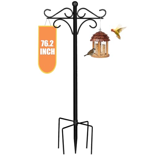 TORASO Double Shepherds Hooks for Outdoor,76.2" High Bird Feeder Pole,Black | Hummingbird Feeder Stand, Suitable for Wedding/Hanging Garden/Flower Basket/Lantern/Bird Nests - color: Black