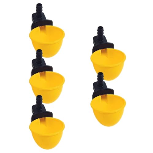 GAUN Automatic Chicken Waterer with Yellow Drinking Cups – 5 Pcs Poultry Water Dispenser for Chickens, Quail, Pigeons, Birds – Easy Clean & Install Hydration System - size: drinkers 5