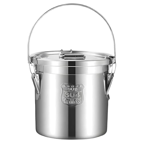 304 Stainless Steel Airtight Canister for Kitchen, 2.4Gal Food Storage Container with Lid and Locking Clamp Metal Bucket for Rice, Flour, Grain, Coffee Bean, Sugar, Cookie 9L (Handheld) - size: Handheld 9L/2.4gal