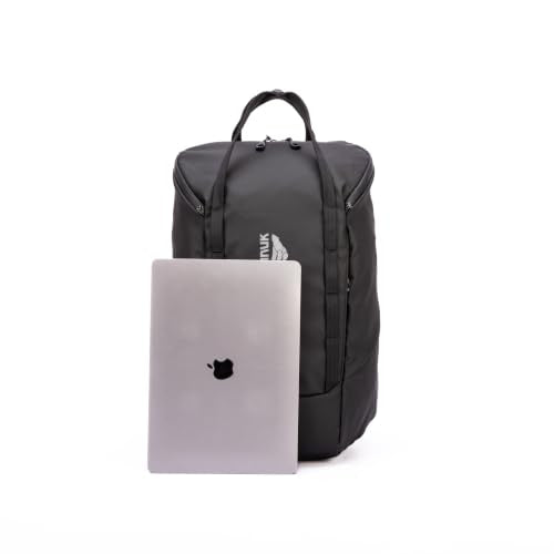 INUK Travel Laptop Backpack, 25L Recycled Waterproof Light Daypack | Dual laptop pockets, soft light foam straps, recycled wear-resistant fabric, water repellent coating, Black - color: Polar Night Black