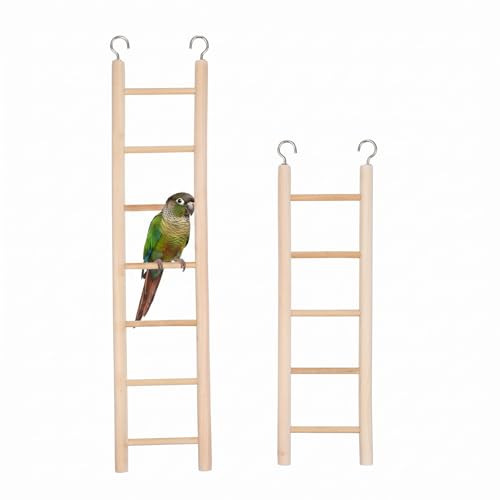 Bird Ladder for Bird Cage 2 Pack Wooden Birds Toys Cage Accessories for Parakeets Parrots Cockatoo (5 Step & 7 Step)