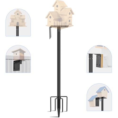 Ottsuls Bird Feeder Pole, 92 Inch Heavy Duty Bird House Pole Kit for Outdoors, with Wooden Board, 5-Prong Base Feeding Station for Wild Birds Watching, Adjustable Feeder Stand (House Not Included) - size: 92 IN-1Pack
