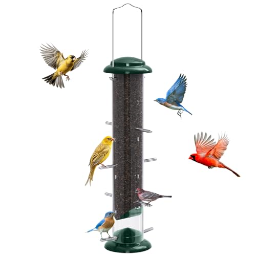 Finch Feeders for Outside, Nyjer & Thistle Bird Feeders, 15 Inch Tube Feeder with 12 Small Ports & 8 Perches, Durable Metal Design for Outdoor Hanging, Easy Fill & Clean