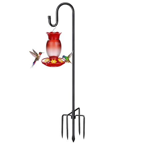 94" Heavy Duty Shepherds Hooks for Outdoor, Bird Feeder Pole with 5 Prong Base, Adjustable Height Shepherds Hook for Hummingbird Feeder, Bird Feeder, Plant, Wind Chimes,Lanterns,Wedding Decor (1 Pack) - color: Black, size: 94 inch