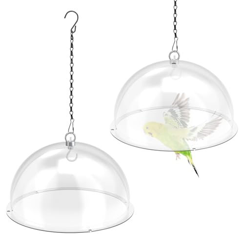 2 Pcs 12 Inch Bird Feeders Cover Clear Round Squirrel Baffle | Bird Feeder Rain Guard with Chains, Dome Protective Cover for Outdoor Hanging