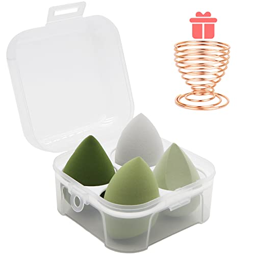 Makeup Sponges Set - Beauty sponges Blending Blenders with 1 Holder and Egg Case, Flawless for Cream, Powder and Liquid (Green, 4Pcs+1Holder+ case) - color: Green, size: 1 Count (Pack of 5)