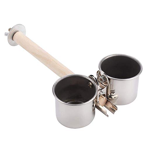 Litewoo Bird Perch with Feeder CupsBowls Stainless Steel for Parrot Cage, S | Odorless bird platform with holder hanger, outside durable water food dispenser, for parakeet/cockatiel/conure/macaw, 7.09" - size: 7.1 inch