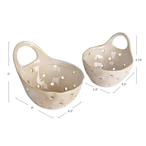Creative Co-Op Set of 2 Cream Stoneware Colanders (Pack of 4) - color: Cream, size: Large/Small (Pack of 4)