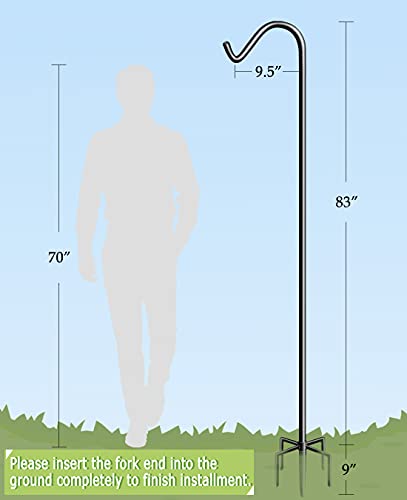 92 Inch Tall Shepherd Hooks with 5-Forked Base, Adjustable Heavy Duty Bird Feeder Pole Stand Hanger for Outdoor, Shiny Black, 1 Pack - size: 92 inch, style: 1pcs