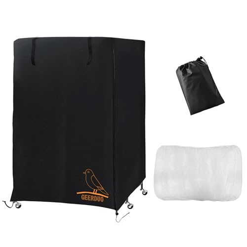 Bird Cage Cover, 600D Universal Parrot Cage Cover for Night, 100% Shading Oxford Cloth with Waterproof PU Coating Layer, Adjustable Soft Airy Nylon Mesh Net
