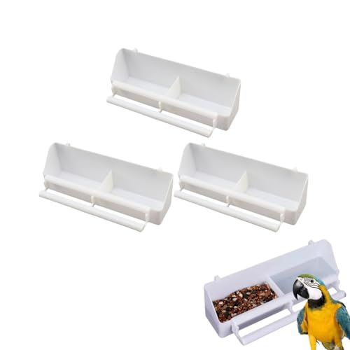 POPETPOP Bird Cage Feeder Bird Food Feeding Bowl Hanging Food Bowl for Cage Clip-on Box for Rabbits Pigeons Parrots Hamsters 3 Pack 8.38 X 2.55 X 2.08 in