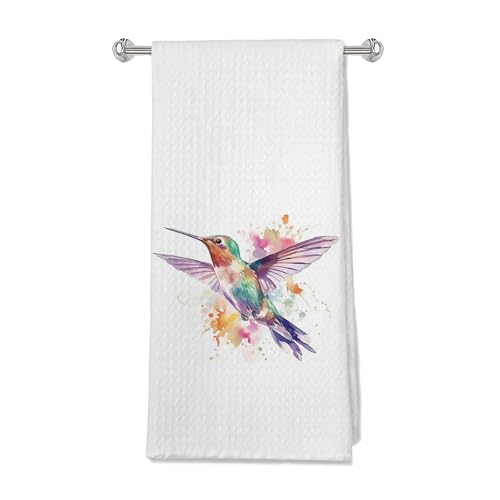 Watercolor Hummingbird Spring Kitchen Towels, Hummingbird Lovers Gifts Dish Tea Towels for Kitchen, Cottagecore Country Purple Floral Bird Decorative Hand Towel for Bathroom, 16x24 Inches - color: Color 19