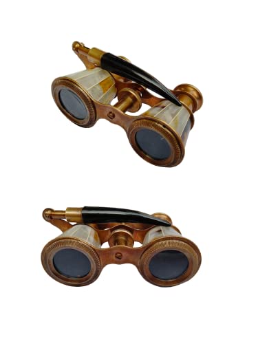 Opera Glasses Binoculars for Adults & Kids – 2.5” Vintage Solid Brass with Mother of Pearl Handle – Compact Pocket Size for Theater, Bird Watching, Concerts