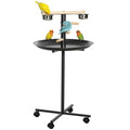 PawHut Bird Play Stand, Portable Parrot Perch, Bird Feeder Station, with Four Wheels, Stainless Steel Feeding Bowls, Round Tray, Grey | Bird Feeder Station, Stainless Steel Feeding Bowls