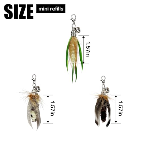 TTcat 3 Pack Mini Natural Feather Cat Wand Refills, Small Detachable Clip-on Feather Replacement Attachments with Bells, Universal Lobster Clasp Cat Teaser Refills, Hunting Prey Toy for Indoor Cats. - color: 3Pcs (Mini Insects)