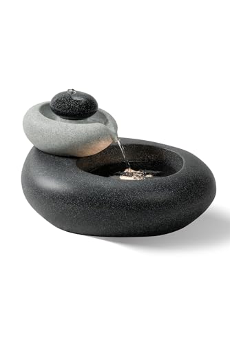 13.39" H Outdoor Water Fountain Made with Eco-Friendly Recyclable Materials, Polyethylene Rock Waterfall Outdoor Fountain, Garden Decor with LED Light & Pump for Patio, Backyard (13.39") - size: 13.39"