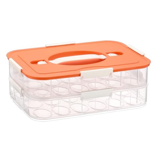 BTSKY Deviled Egg Platter with Lid, 2-Layer 36 Slots Deviled Eggs Carrier, Clear Portable Egg Holder for Fridge Reusable Deviled Eggs Tray Carton Box for Easter and Party Favor (2-Layer, Orange) - color: Orange, size: 2 Layer-Hold 36 Eggs