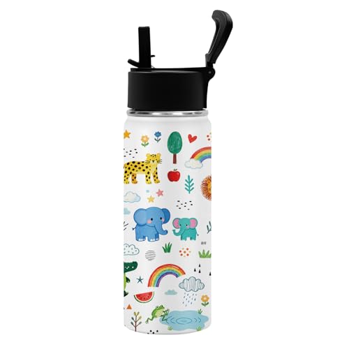 Animal 18 oz Water Bottle, with 2 Lids Handle, Insulated Sports Cup | 18oz Stainless Steel Travel Tumbler, Reusable Leak proof Anti Slip Boot Mug, Christmas Birthday Animal Gift for Son - color: Animal