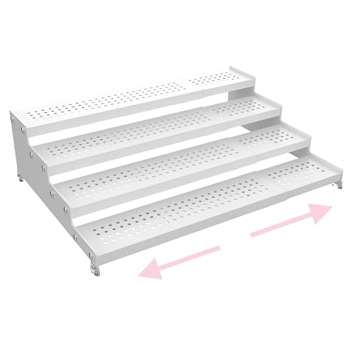 4-Tier Expandable Step Display Shelf,Stable Non-Slip Storage Rack(1PACK/White/with Hole - color: White