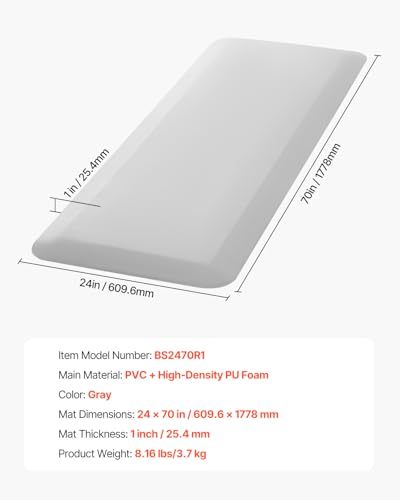 VEVOR Fall Mat for Elderly, 1-inch Thickened Fall Prevention Pad with Beveled Edge, Anti-Slip Bedside Safety Floor Mat for Seniors, Handicaps, Patients (24 x 70 inch) - size: 1 inch