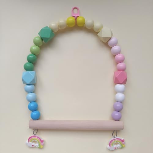 Birds Swing Parrot Hanging Toy Wooden Perch Bird Chew Toys for Love Birds，Parakeet，Cockatiel, Mynah, Budgerigar(Macaroon, Medium) - color: Macaroon