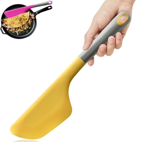 Silicone Omelette Spatula Turner, Flip Fold Omelet Turner, 13Inch | Flexible Egg Flip Tool for Non-stick Pans, Heat Resistant omelette flipper for Kitchen Omelet Pancake Crepes - color: Yellow-Wide