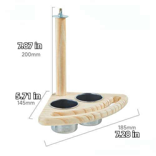 Bird Perch, Parrot Platform Wood Stand with Feeding Bowl Cups Bird Toys Parrot Cage Accessories for Parakeet Lovebird Cockatiel Conure Budgie Small Animals