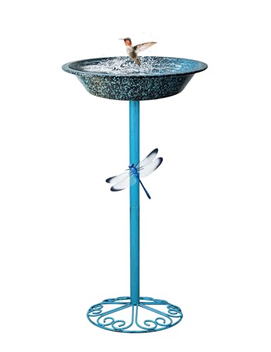 SAC SMARTEN ARTS Freestanding Bird Bath for Outside Metal Birdbaths Birdfeeder Bowl with Metal Stake Spa Bird Feeder Standing for Garden Patio Yard Lawn Décor 25.5 Inch Height - color: Carbon Black with Turquoise & Copper Speckles