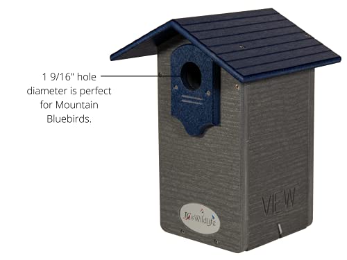 Ultimate Mountain Bluebird House with Universal Mounting Pole Kit - Garden Birdhouse and Pole Combo (Blue and Gray)