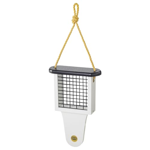 Birds Choice Modern Farmhouse Suet Feeder with Tail Prop, Holds 1 Suet Cake | Hanging Suet Bird Feeder for Woodpeckers, Jays, Nuthatches | Rustic Backyard Decor | Black & White, 7.6"L x 3"W x 11.75"H | Holds 1 Suet Cake, Serves Woodpeckers, Jays and Nutha