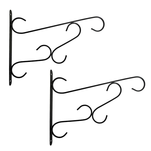 Curved Scroll Metal Wall Bracket for Hanging Accessories and Flowerpots Suitable for Indoor & Outdoor Use, Black Set of 2 - color: Black, size: Curved Scroll