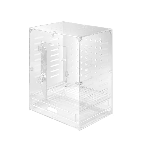 Clear Acrylic Bird Cage for Small Birds, Transparent Display Habitat for Canary, Parakeet - Easy to Clean & Assemble (9x12x15in) - size: 9"L x 12"W x 15"H